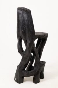 Sculptural Bar Chair, High Stool, Solid Wood, Carved, Black, Rustic, Logniture, gallery view 4