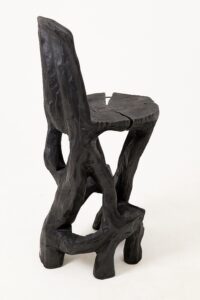 Sculptural Bar Chair, High Stool, Solid Wood, Carved, Black, Rustic, Logniture, gallery view 5