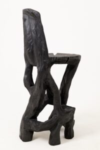 Sculptural Bar Chair, High Stool, Solid Wood, Carved, Black, Rustic, Logniture, gallery view 6
