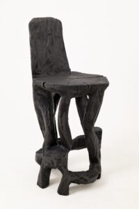 Sculptural Bar Chair, High Stool, Solid Wood, Carved, Black, Rustic, Logniture, gallery view 7