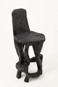 Sculptural Bar Chair, High Stool, Solid Wood, Carved, Black, Rustic, Logniture, gallery view 8