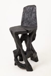 Sculptural Bar Chair, High Stool, Solid Wood, Carved, Black, Rustic, Logniture, gallery view 9