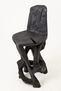 Sculptural Bar Chair, High Stool, Solid Wood, Carved, Black, Rustic, Logniture, gallery view 10
