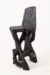 Sculptural Bar Chair, High Stool, Solid Wood, Carved, Black, Rustic, Logniture, gallery view 11