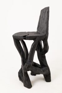 Sculptural Bar Chair, High Stool, Solid Wood, Carved, Black, Rustic, Logniture, gallery view 12