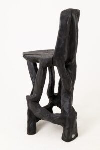 Sculptural Bar Chair, High Stool, Solid Wood, Carved, Black, Rustic, Logniture, gallery view 13