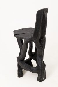 Sculptural Bar Chair, High Stool, Solid Wood, Carved, Black, Rustic, Logniture, gallery view 14
