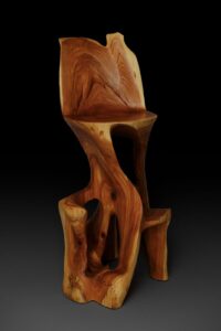 Makha, Flowing High-Back Bar Chair – Carved Sculpture in Natural Hardwood, gallery view 3