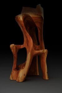Makha, Flowing High-Back Bar Chair – Carved Sculpture in Natural Hardwood, gallery view 4