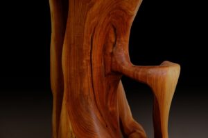 Makha, Flowing High-Back Bar Chair – Carved Sculpture in Natural Hardwood, gallery view 5