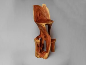 Makha, Flowing High-Back Bar Chair – Carved Sculpture in Natural Hardwood, gallery view 7