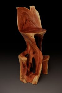 Makha, Flowing High-Back Bar Chair – Carved Sculpture in Natural Hardwood, gallery view 8