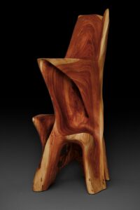 Makha, Flowing High-Back Bar Chair – Carved Sculpture in Natural Hardwood, gallery view 10