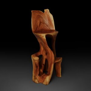 Makha, Flowing High-Back Bar Chair – Carved Sculpture in Natural Hardwood, gallery view 12