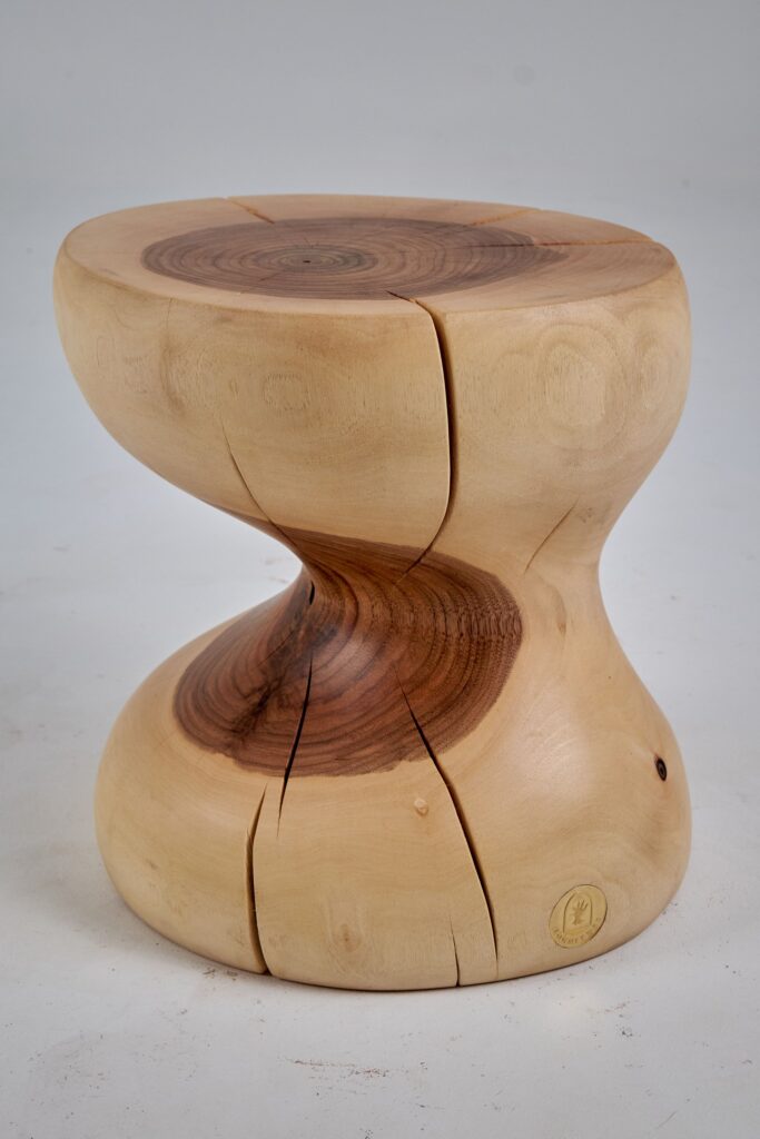 Leszy, Sculptural Side Table Carved in Solid Wood