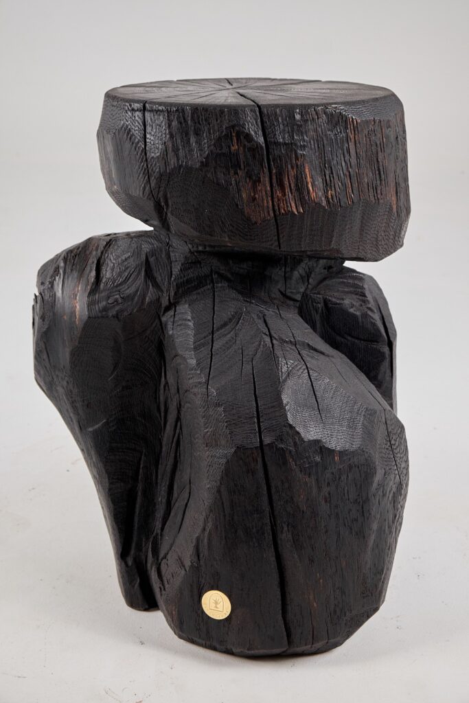 Jownik, Charred Monolith Side Table– Primal Form, Sculpted From Solid Wood