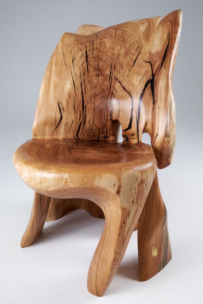 Leszy, Carved Sculptural Solid Hardwood Chair