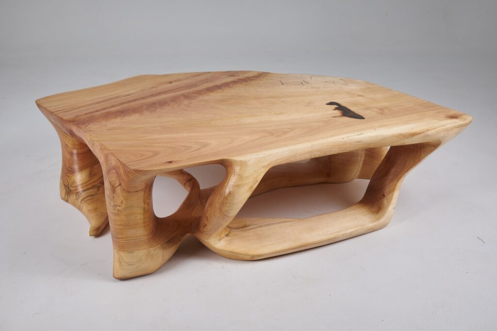 Domus, Sculptural Low Table Carved From Solid Wood