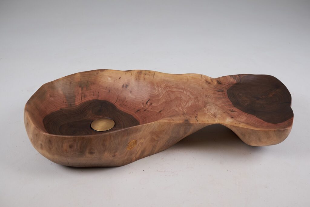 Solid Wood Bathroom Sink, Basin, Contemporary Design, Walnut, Carved, Logniture