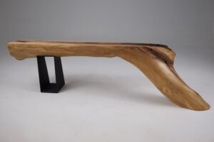 Leszy, Organic Sculptural Wood Bench with Metal Base, main view