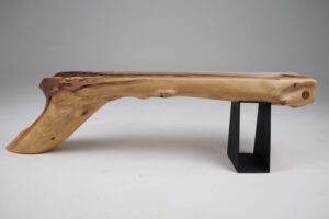 Leszy, Organic Sculptural Wood Bench with Metal Base, gallery view 2