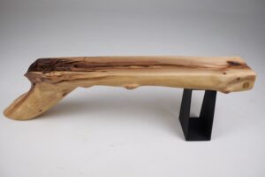 Leszy, Organic Sculptural Wood Bench with Metal Base, gallery view 3