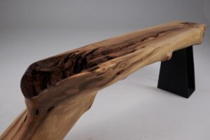 Leszy, Organic Sculptural Wood Bench with Metal Base, gallery view 6