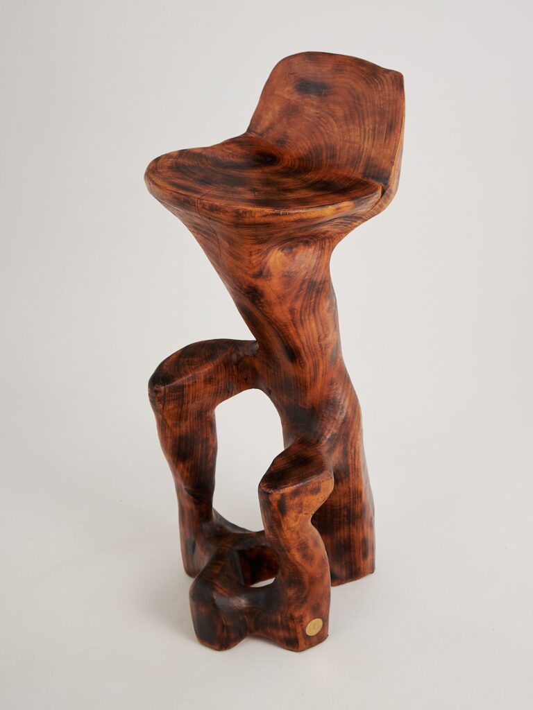 Makha. Sculptural Bar Chair in Burnished Hardwood