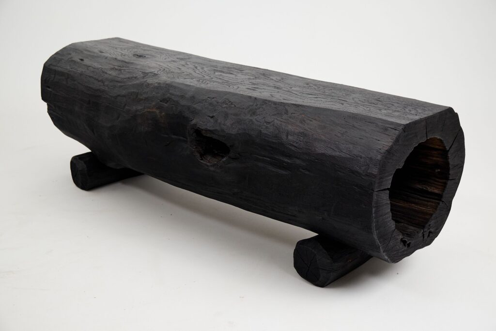 Jownik, Charred Hollow Log Bench – Primitive Form, Bold Presence