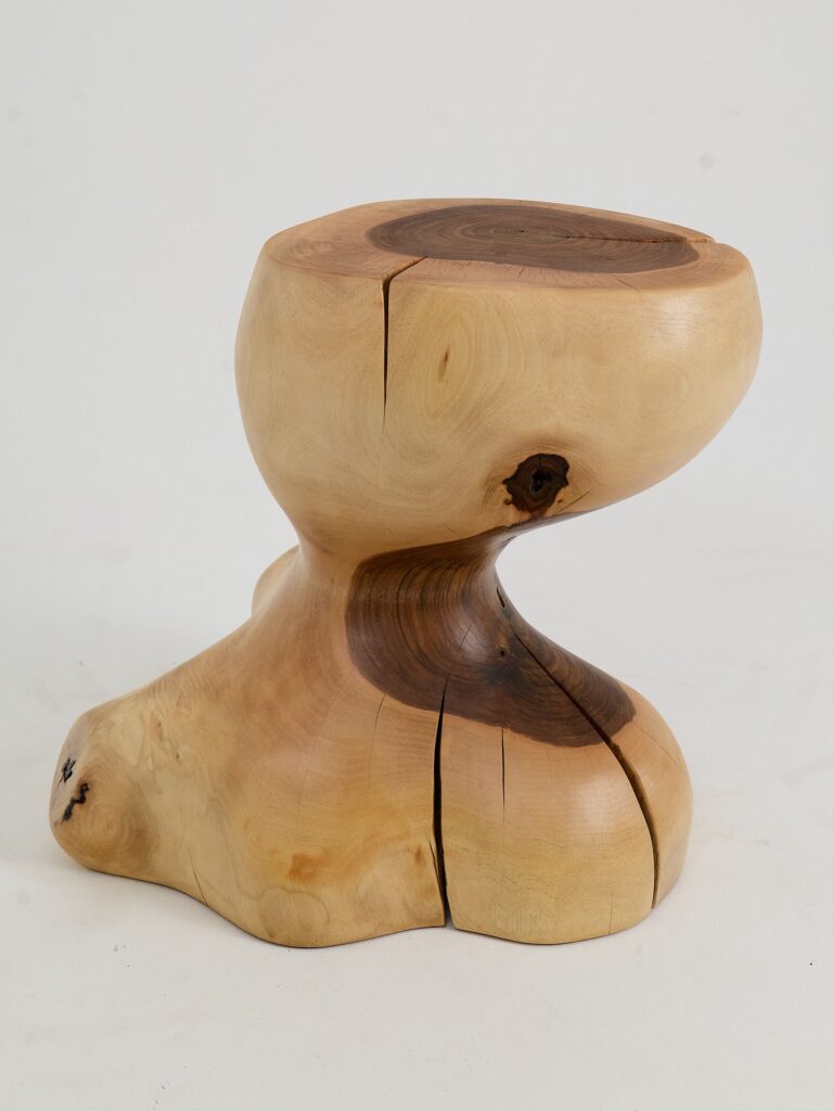 Leszy, Sculptural Side Table Carved in Solid Wood