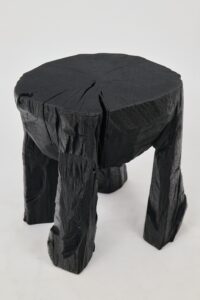 Sculptural Side Table, Rustic, Burnt Black Wood, Carved, Handmade, Logniture, gallery view 2