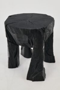 Sculptural Side Table, Rustic, Burnt Black Wood, Carved, Handmade, Logniture, gallery view 4