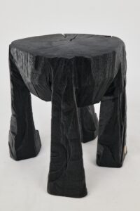 Sculptural Side Table, Rustic, Burnt Black Wood, Carved, Handmade, Logniture, gallery view 7