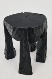 Sculptural Side Table, Rustic, Burnt Black Wood, Carved, Handmade, Logniture, gallery view 8