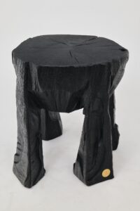 Sculptural Side Table, Rustic, Burnt Black Wood, Carved, Handmade, Logniture, gallery view 9