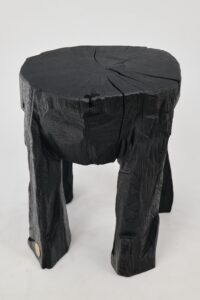 Sculptural Side Table, Rustic, Burnt Black Wood, Carved, Handmade, Logniture, gallery view 14