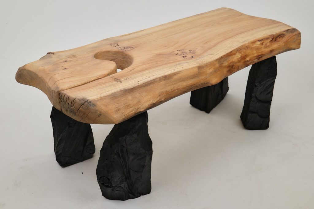 Jownik, Coffee Table – Natural Edge with Unique Charred Legs