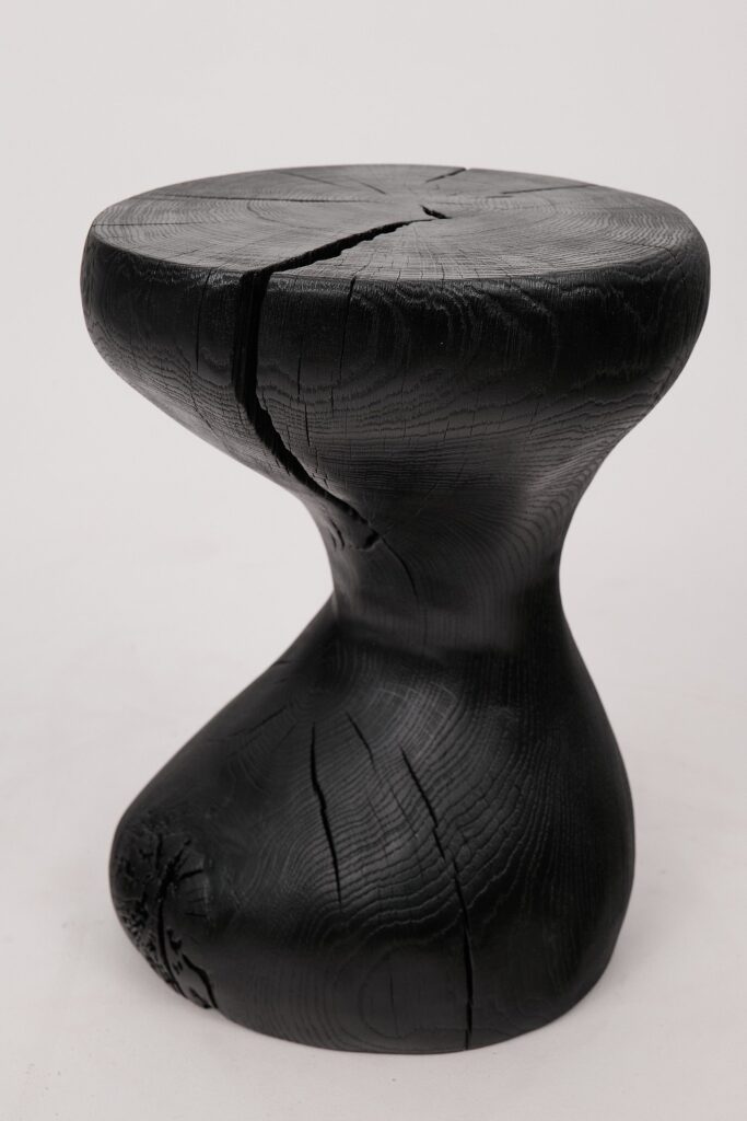 Jownik, Charred Sculptural Stool/Side Table– Fluid Form with Natural Texture