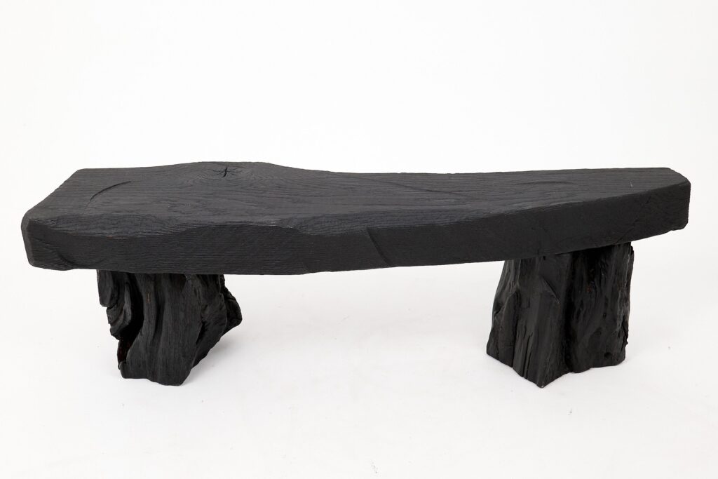 Jownik - Charred Wood Bench with Sculpted Trunk Legs