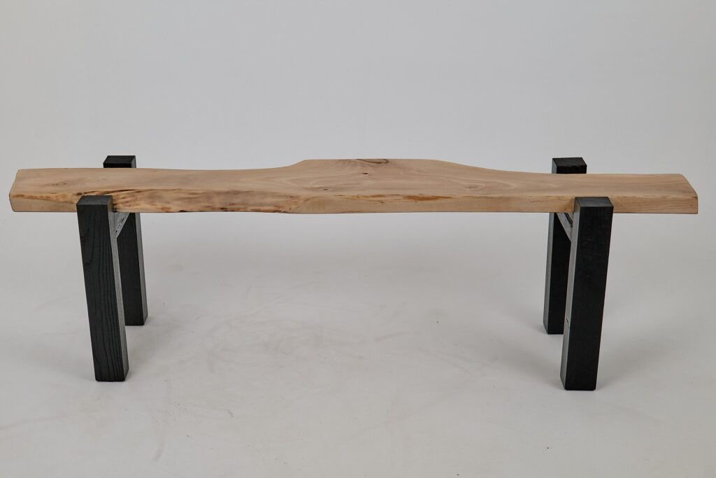 Jownik - Live-Edge Wood Bench with Charred Black Legs