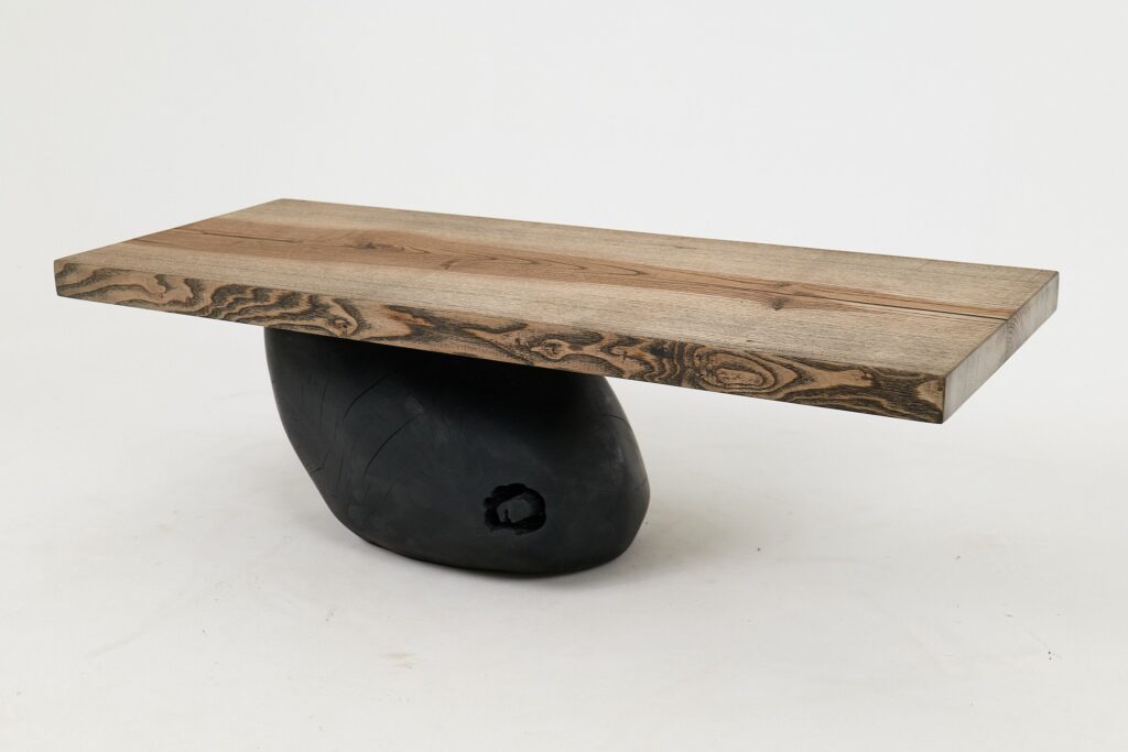 Jownik, Stone-Base Coffee Table – Floating Form on Blackened Balance