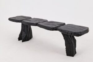 Jownik, Charred Wood Bench - Sculptural Form & Organic Flow, main view