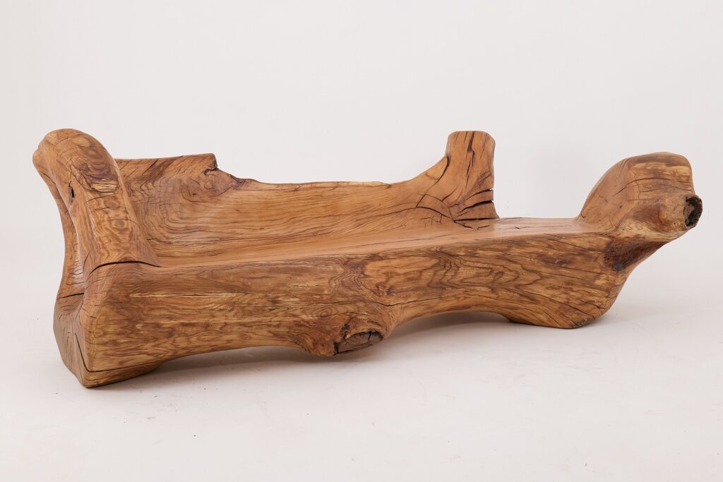 XXL Solid Carved Wood Bench With Raw Organic Form Indoor, & Outdoor, Logniture