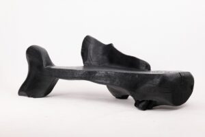 XXL Sculptural Charred Wood Bench in Organic Form, Hand-Carved from Solid Log, gallery view 2