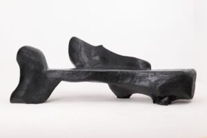 XXL Sculptural Charred Wood Bench in Organic Form, Hand-Carved from Solid Log, gallery view 3
