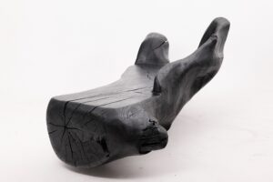 XXL Sculptural Charred Wood Bench in Organic Form, Hand-Carved from Solid Log, gallery view 8