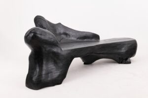 XXL Sculptural Charred Wood Bench in Organic Form, Hand-Carved from Solid Log, gallery view 18