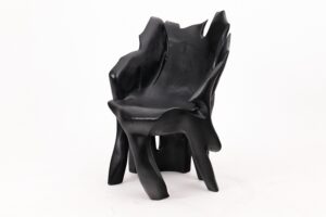 Sculptural Black Charred Wood Armchair in Organic Form by Logniture, main view