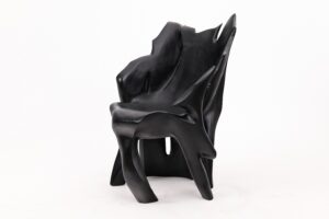 Sculptural Black Charred Wood Armchair in Organic Form by Logniture, gallery view 2