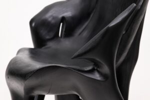 Sculptural Black Charred Wood Armchair in Organic Form by Logniture, gallery view 3